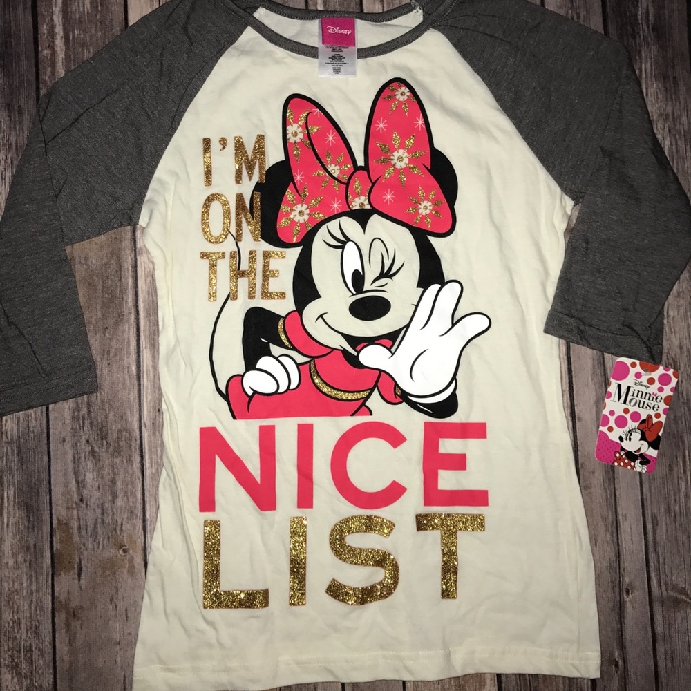 Disney Large Christmas Minnie Baseball T NWT